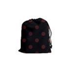 Polka Dots - Dark Sienna Brown on Black Drawstring Pouch (S)