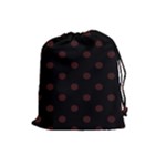 Polka Dots - Dark Sienna Brown on Black Drawstring Pouch (L)