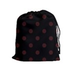 Polka Dots - Dark Sienna Brown on Black Drawstring Pouch (XL)