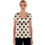 Polka Dots - Black on Champagne Orange Women s V-Neck Cap Sleeve Top