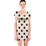 Polka Dots - Black on Champagne Orange Short Sleeve Bodycon Dress