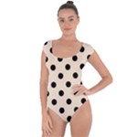 Polka Dots - Black on Champagne Orange Short Sleeve Leotard (Ladies)