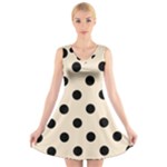 Polka Dots - Black on Champagne Orange V-Neck Sleeveless Dress