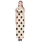 Polka Dots - Black on Champagne Orange Short Sleeve Maxi Dress