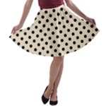 Polka Dots - Black on Champagne Orange A-line Skater Skirt