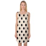 Polka Dots - Black on Champagne Orange Sleeveless Satin Nightdress