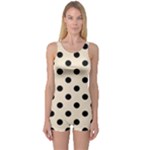 Polka Dots - Black on Champagne Orange One Piece Boyleg Swimsuit