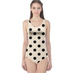 Polka Dots - Black on Champagne Orange One Piece Swimsuit