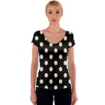 Polka Dots - Champagne Orange on Black Women s V-Neck Cap Sleeve Top