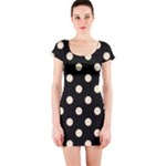 Polka Dots - Champagne Orange on Black Short Sleeve Bodycon Dress