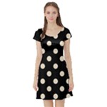 Polka Dots - Champagne Orange on Black Short Sleeve Skater Dress