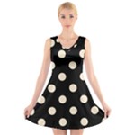 Polka Dots - Champagne Orange on Black V-Neck Sleeveless Dress