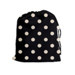 Polka Dots - Champagne Orange on Black Drawstring Pouch (XL)