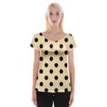 Polka Dots - Black on Peach Orange Women s Cap Sleeve Top