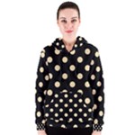 Polka Dots - Peach Orange on Black Women s Zipper Hoodie