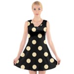Polka Dots - Peach Orange on Black V-Neck Sleeveless Dress