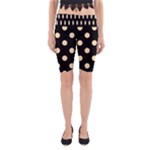 Polka Dots - Peach Orange on Black Yoga Cropped Leggings