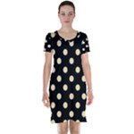 Polka Dots - Peach Orange on Black Short Sleeve Nightdress