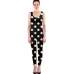 Polka Dots - Peach Orange on Black OnePiece Catsuit