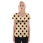 Polka Dots - Black on Sunset Orange Women s Cap Sleeve Top
