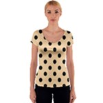 Polka Dots - Black on Sunset Orange Women s V-Neck Cap Sleeve Top