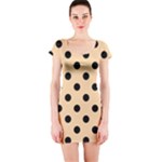Polka Dots - Black on Sunset Orange Short Sleeve Bodycon Dress