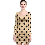 Polka Dots - Black on Sunset Orange Long Sleeve Bodycon Dress