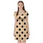 Polka Dots - Black on Sunset Orange Short Sleeve Skater Dress