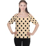 Polka Dots - Black on Sunset Orange Women s Cutout Shoulder Tee
