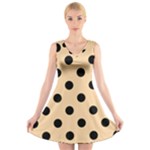 Polka Dots - Black on Sunset Orange V-Neck Sleeveless Dress
