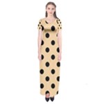 Polka Dots - Black on Sunset Orange Short Sleeve Maxi Dress