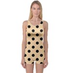 Polka Dots - Black on Sunset Orange One Piece Boyleg Swimsuit