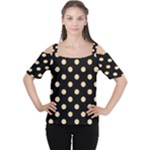 Polka Dots - Sunset Orange on Black Women s Cutout Shoulder Tee