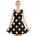 Polka Dots - Sunset Orange on Black V-Neck Sleeveless Dress