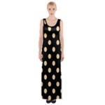 Polka Dots - Sunset Orange on Black Maxi Thigh Split Dress