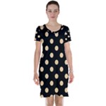 Polka Dots - Sunset Orange on Black Short Sleeve Nightdress