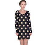Polka Dots - Sunset Orange on Black Long Sleeve Nightdress