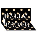 Polka Dots - Sunset Orange on Black Happy New Year 3D Greeting Card (8x4)