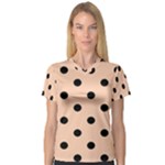 Polka Dots - Black on Apricot Orange Women s V-Neck Sport Mesh Tee