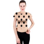 Polka Dots - Black on Apricot Orange Crew Neck Crop Top