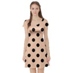 Polka Dots - Black on Apricot Orange Short Sleeve Skater Dress