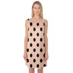 Polka Dots - Black on Apricot Orange Sleeveless Satin Nightdress