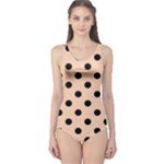 Polka Dots - Black on Apricot Orange One Piece Swimsuit
