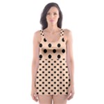 Polka Dots - Black on Apricot Orange Skater Dress Swimsuit