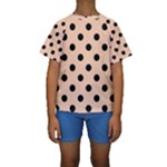 Polka Dots - Black on Apricot Orange Kid s Short Sleeve Swimwear