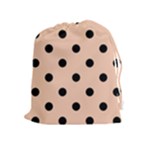 Polka Dots - Black on Apricot Orange Drawstring Pouch (XL)