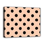 Polka Dots - Black on Apricot Orange Canvas 14  x 11  (Stretched)