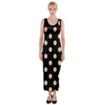 Polka Dots - Apricot Orange on Black Fitted Maxi Dress