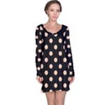 Polka Dots - Apricot Orange on Black Long Sleeve Nightdress
