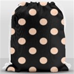 Polka Dots - Apricot Orange on Black Drawstring Bag (Large)
